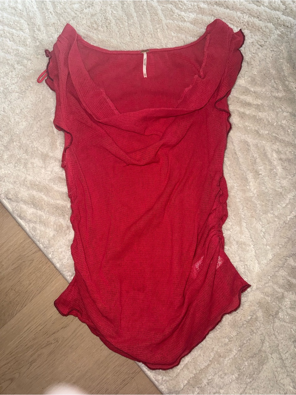 Free People Hot Pink Sheer Knit Cowl Neck Top